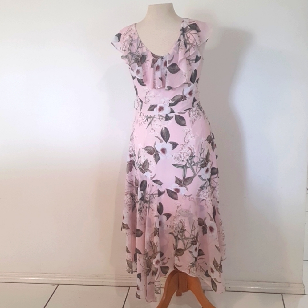 Forever New Size 10 Pink Floral Ruffle Dress - Picture 5 of 7